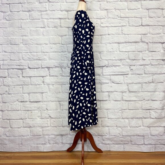 Reformation Sigmund Navy Blue & White Splatter Print Midi Dress - Picture 3 of 6